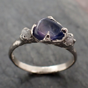 purple Sapphire tumbled polished White 14k gold multi stone gemstone ring 3259