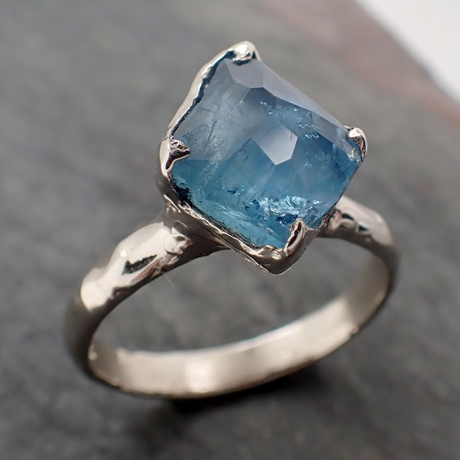 Partially faceted Aquamarine Solitaire Ring 14k gold Custom One Of a Kind Gemstone Ring Bespoke byAngeline 3260