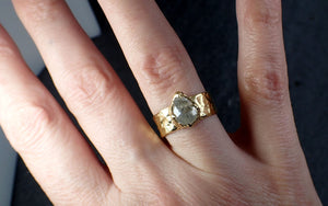 Fancy cut white Diamond Solitaire Engagement 18k yellow Gold Cigar Ring Cocktail Ring byAngeline 3221