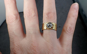 Fancy cut Salt and pepper Diamond Solitaire Engagement 14k yellow Gold Cigar Ring Cocktail Ring byAngeline 3222