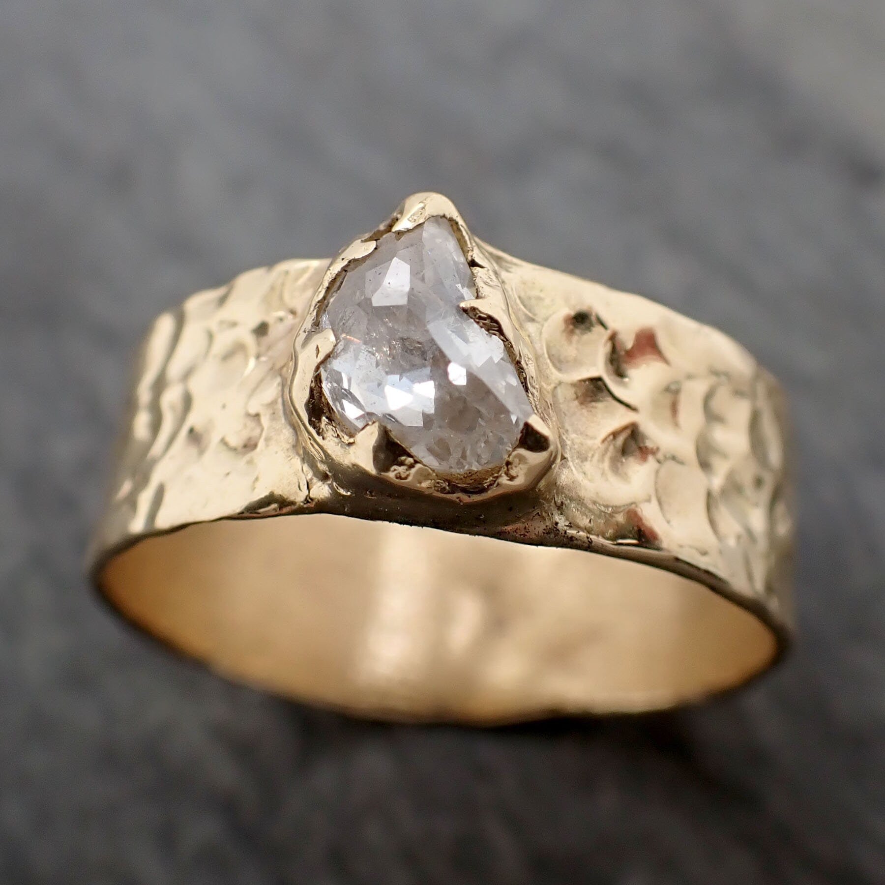 Fancy cut White Diamond crescent moon Solitaire Engagement 18k