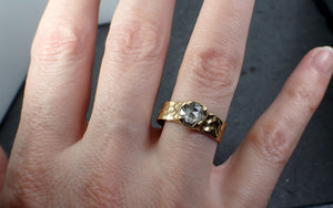 Fancy cut Salt and pepper Diamond Solitaire Engagement 18k yellow Gold Cigar Ring Cocktail Ring byAngeline 3224