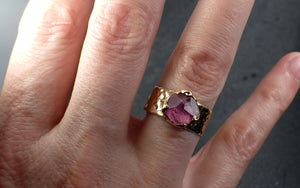 Partially Faceted Sapphire Ring Gemstone Ring Cocktail Solitaire Yellow 18k Cigar band 3226