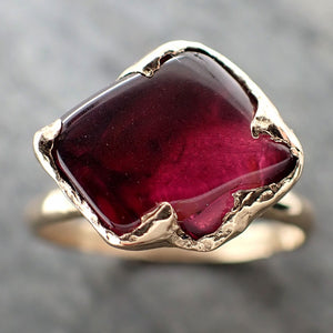 Garnet tumbled red wine 14k gold Solitaire gemstone ring 3262