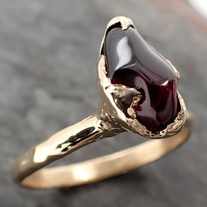 Garnet tumbled red wine 14k gold Solitaire gemstone ring 3263