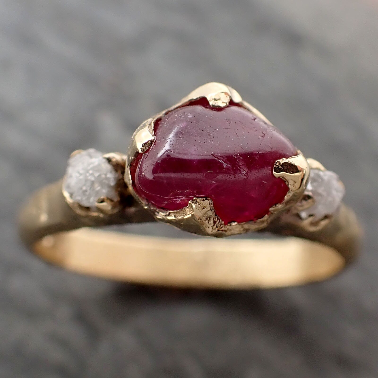 tumbled red Sapphire yellow 14k gold Multi stone polished gemstone ring 3230
