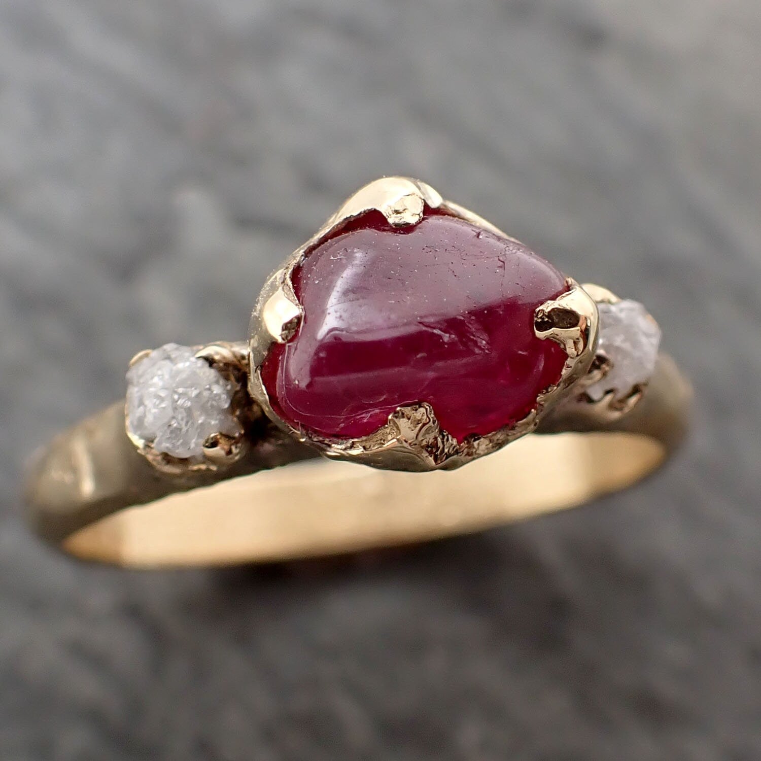 tumbled red Sapphire yellow 14k gold Multi stone polished gemstone ring 3230
