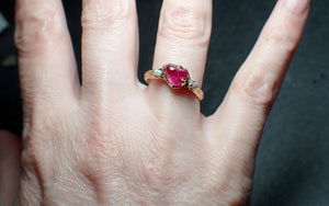 Pink Sapphire tumbled 14k yellow gold Multi stone polished gemstone ring 3231