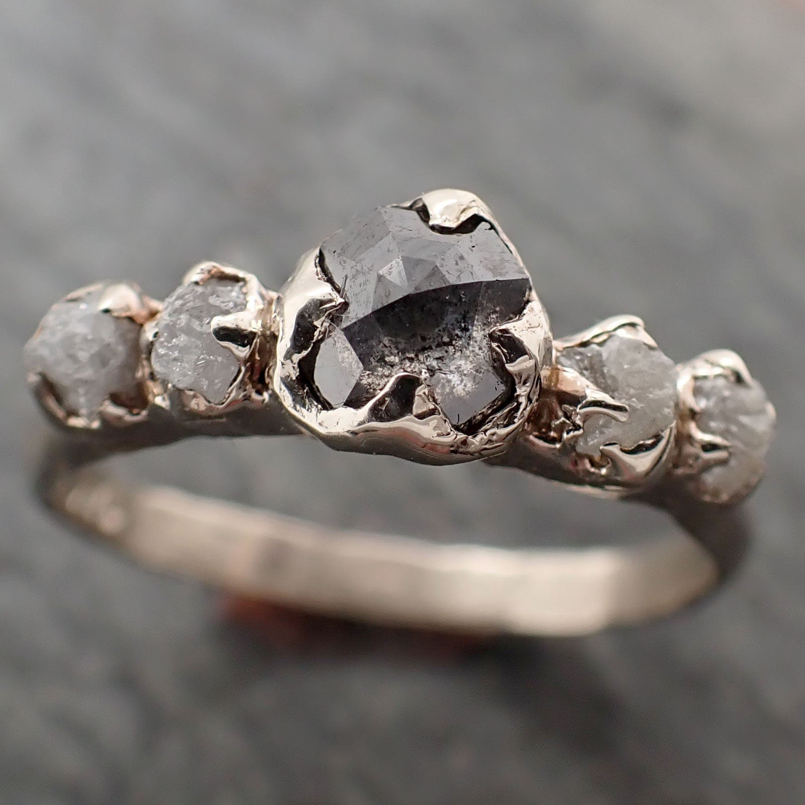 Fancy cut Diamond White 14k gold multi stone Engagement Wedding Rough Diamond Ring 3237