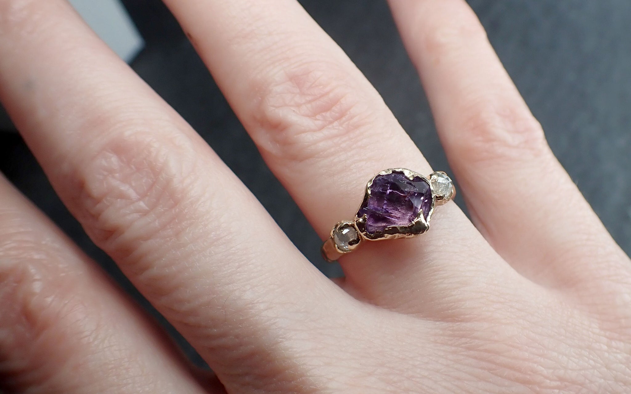 Partially Faceted purple Sapphire 14k gold Multi Stone Ring Gold Gemstone Engagement Ring 3242