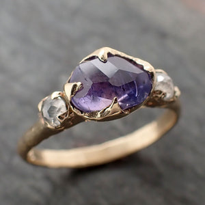 Partially Faceted purple Sapphire 14k gold Multi Stone Ring Gold Gemstone Engagement Ring 3247