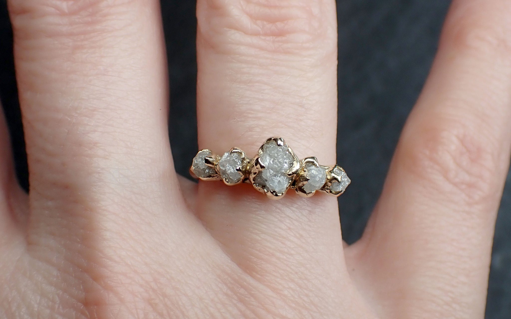 Raw Diamond Yellow 14k gold multi stone Engagement Wedding Rough Diamond Ring 3249