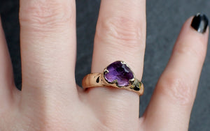 Partially Faceted engagement ring raw purple Sapphire 14k Yellow gold Solitaire Ring Gold Gemstone 3251