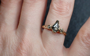Fancy cut Salt and Pepper Diamond Engagement 14k Yellow Gold Multi stone Wedding Ring Stacking Rough Diamond Ring byAngeline 3247