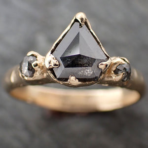 Fancy cut Salt and Pepper Diamond Engagement 14k Yellow Gold Multi stone Wedding Ring Stacking Rough Diamond Ring byAngeline 3248