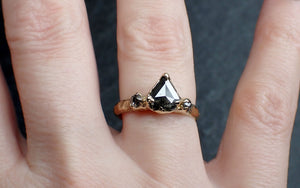 Fancy cut Salt and Pepper Diamond Engagement 14k Yellow Gold Multi stone Wedding Ring Stacking Rough Diamond Ring byAngeline 3248