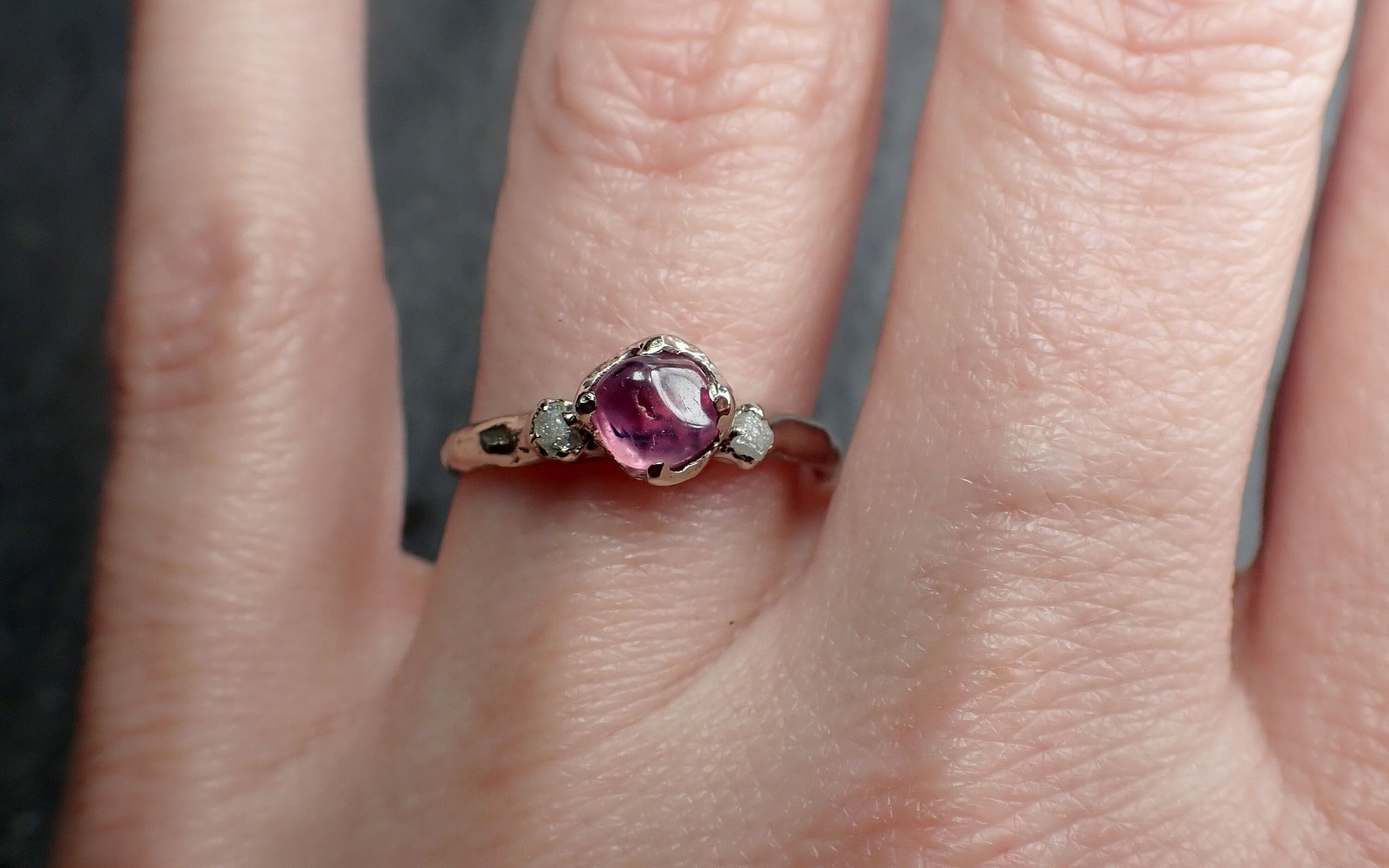 Dainty Pink Sapphire tumbled polished White 14k gold multi stone gemstone ring 3257