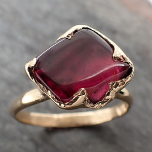 Garnet tumbled red wine 14k gold Solitaire gemstone ring 3262