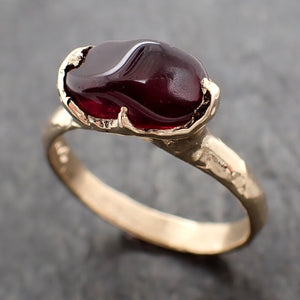Garnet tumbled red wine 14k gold Solitaire gemstone ring 3264