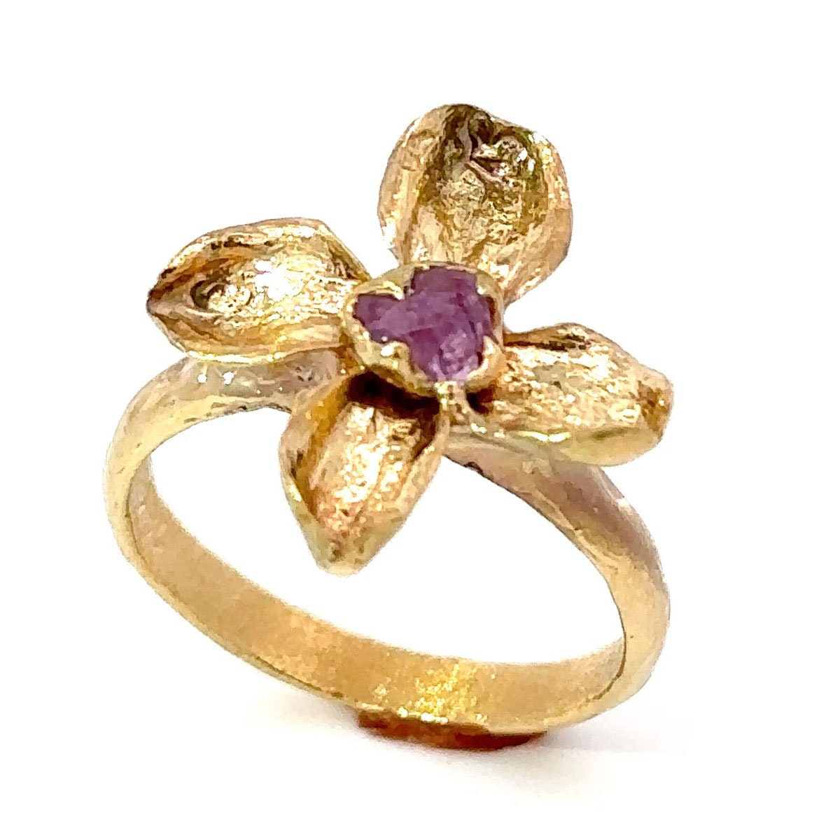Real Flower and pink Sapphire 18k Yellow gold wedding engagement ring Enchanted Garden Floral Ring byAngeline 3267