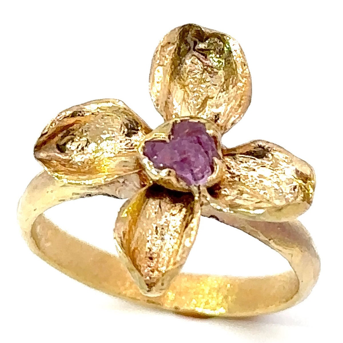 Real Flower and pink Sapphire 18k Yellow gold wedding engagement ring Enchanted Garden Floral Ring byAngeline 3267