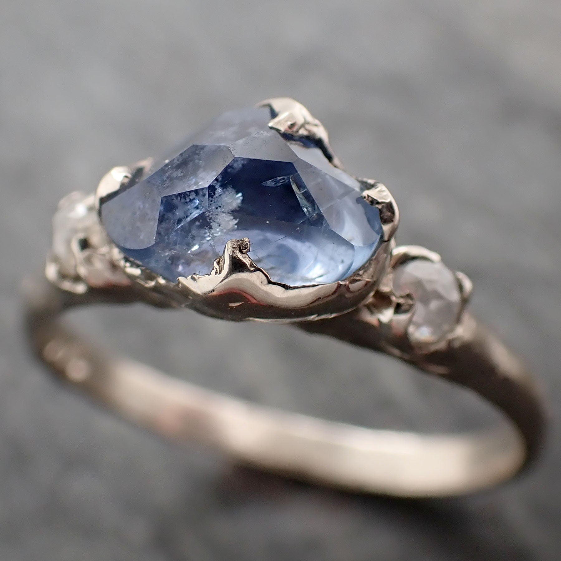 Partially Faceted Aquamarine with rough Diamond 14k White Gold Multi stone Ring One Of a Kind Gemstone Ring Recycled gold 3272