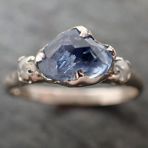 Partially Faceted Aquamarine with rough Diamond 14k White Gold Multi stone Ring One Of a Kind Gemstone Ring Recycled gold 3272