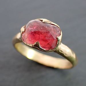 Fancy cut hot pink magenta Tourmaline Yellow Gold Ring Gemstone Solitaire recycled 18k statement cocktail statement 3273
