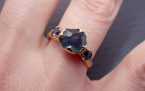 Partially faceted blue Montana Sapphire and fancy sapphires 18k Yellow Gold Engagement Wedding Ring Gemstone Ring Multi stone Ring 3278