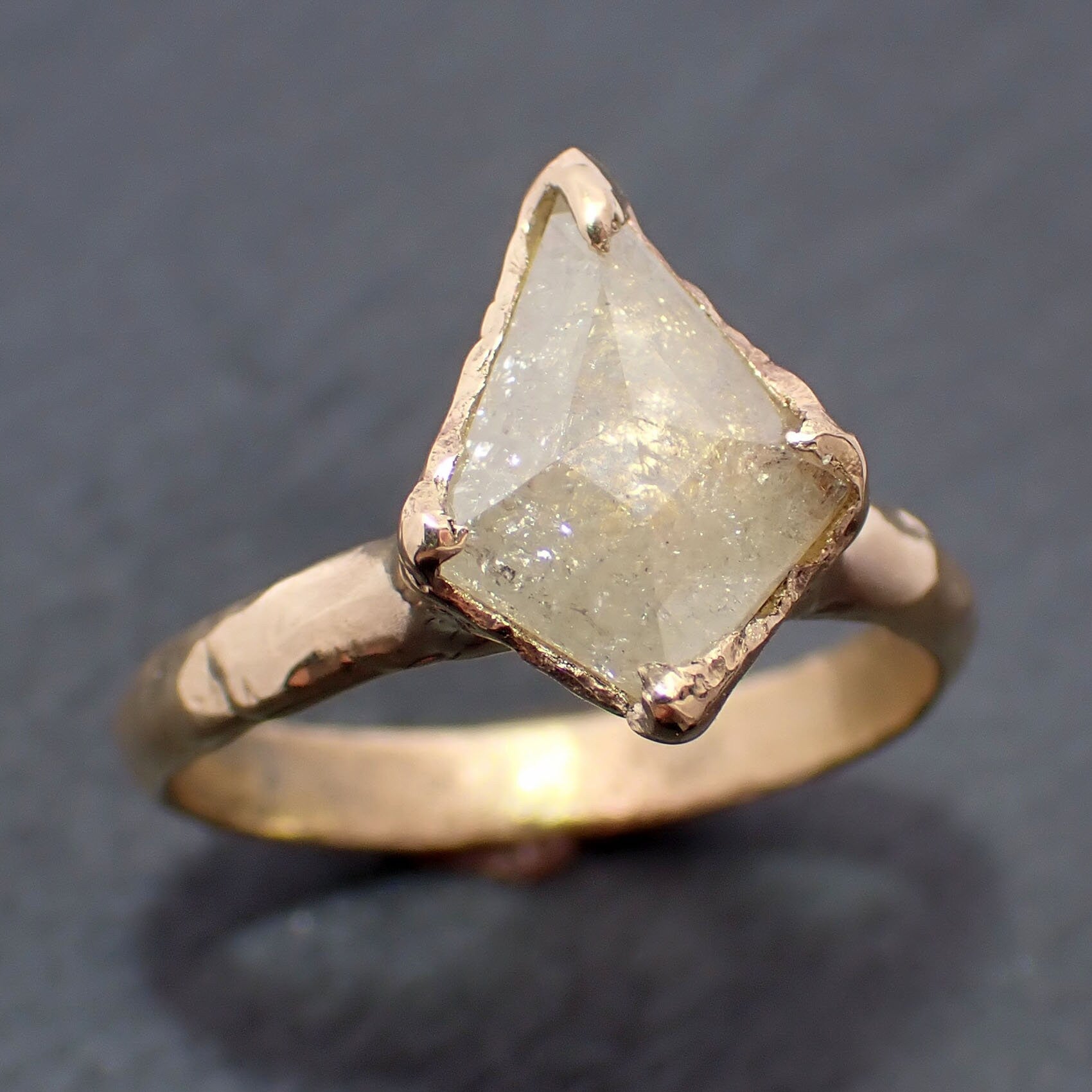 Fancy cut white Diamond Solitaire Engagement 18k yellow Gold Wedding Ring byAngeline 3283