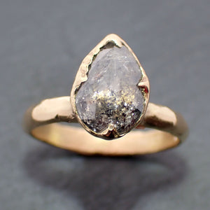 Fancy cut Salt and pepper Diamond Solitaire Engagement 18k yellow Gold Wedding Ring byAngeline 3285