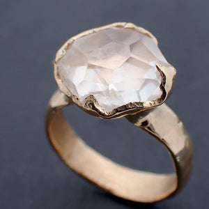 Partially Faceted Moonstone Yellow Gold Ring Gemstone Solitaire recycled 18k statement cocktail statement 3289