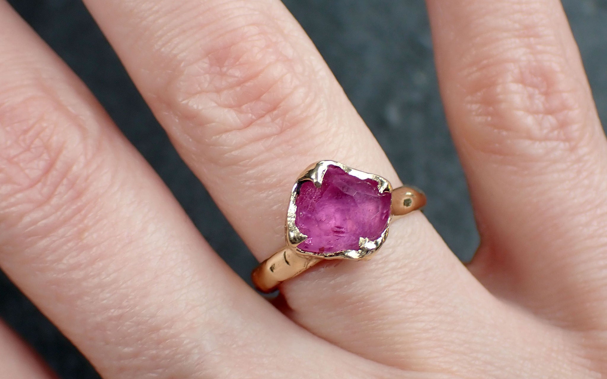Partially faceted pink Sapphire Solitaire 14k yellow Gold Engagement Wedding One Of a Kind  Gemstone Ring 3295