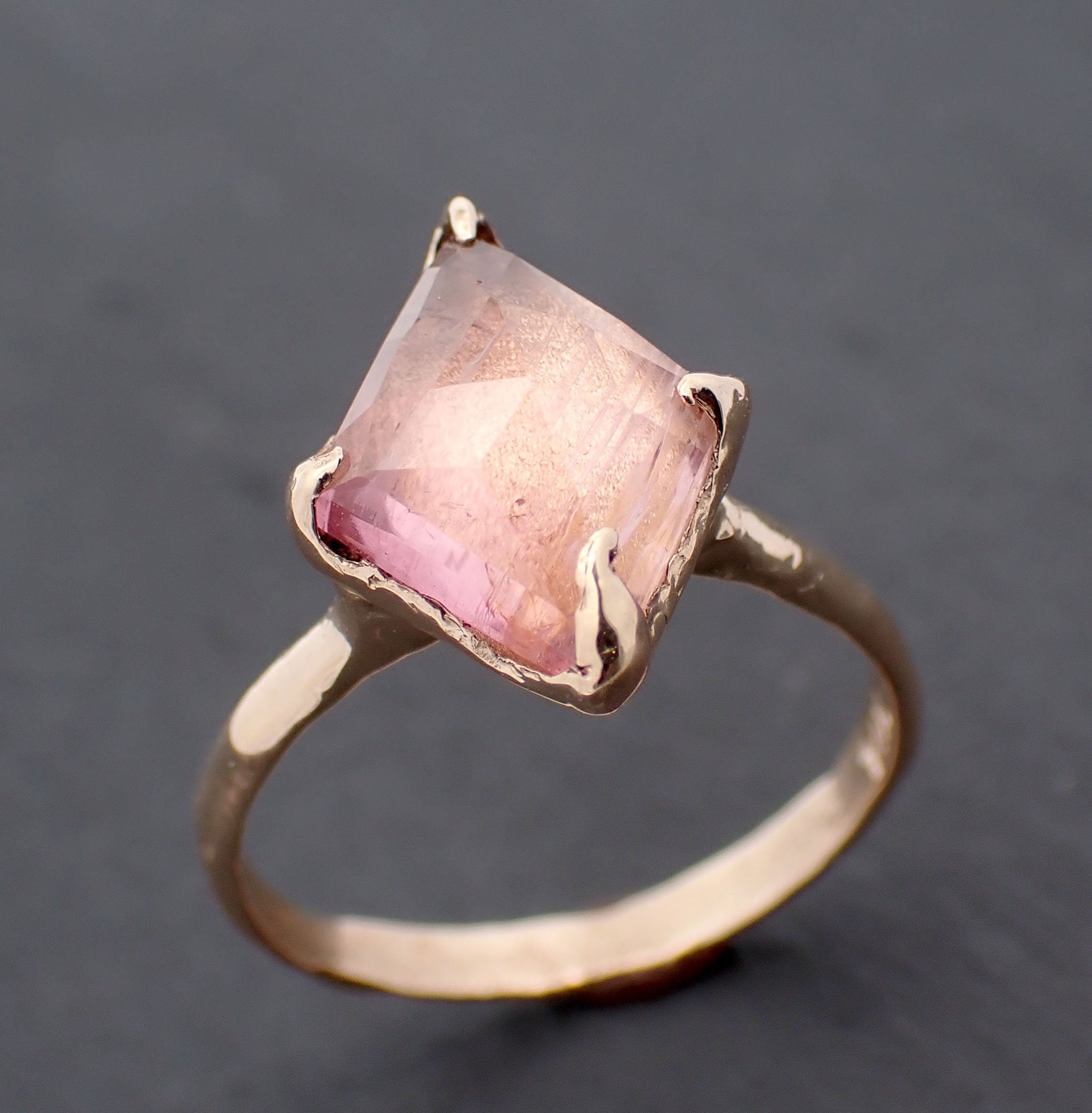 Fancy cut pink Tourmaline Gold Ring Gemstone Solitaire recycled 18k yellow gold statement cocktail statement 3298