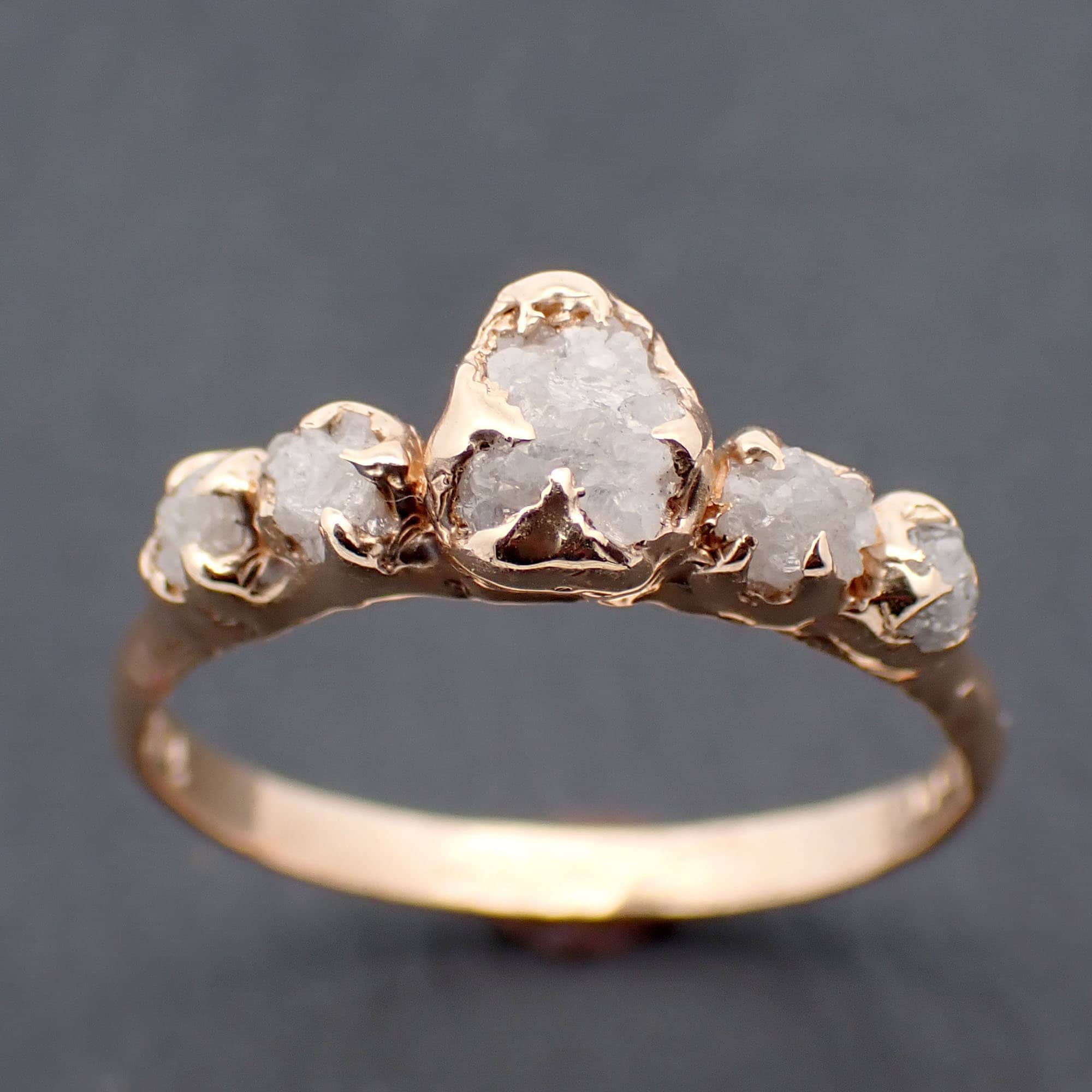 5 stone rough diamond yellow 14k gold Engagement Wedding Ring byAngeline 3299