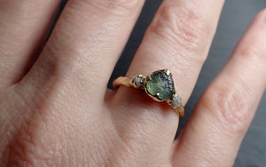 Raw green Montana Sapphire and rough diamonds Yellow 14k Gold Engagement Wedding Gemstone Multi stone 3307