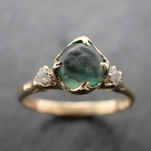 Raw green Montana Sapphire and rough diamonds Yellow 14k Gold Engagement Wedding Gemstone Multi stone 3309