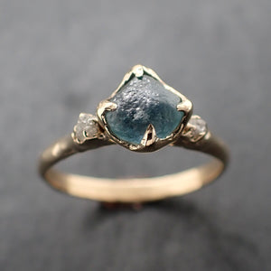 Raw Blue Montana Sapphire and rough diamonds Yellow 14k Gold Engagement Wedding Gemstone Multi stone 3310