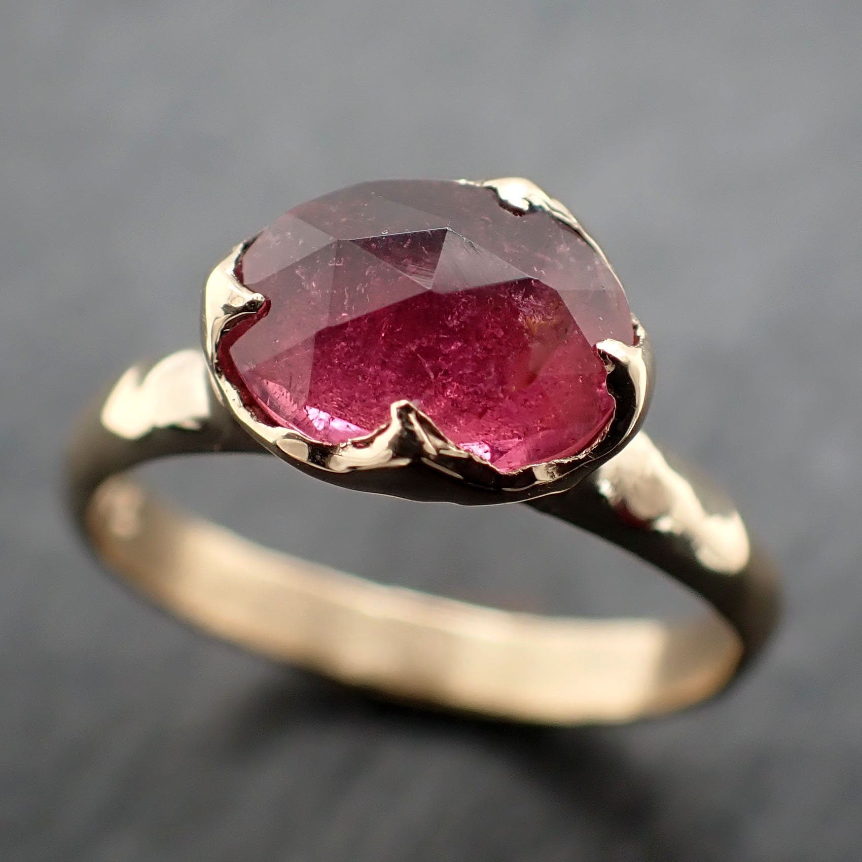 Fancy cut pink Tourmaline Gold Ring Gemstone Solitaire recycled 14k yellow gold statement 3316