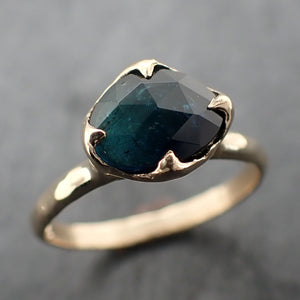 Fancy cut Indicolite Tourmaline Yellow Gold Ring Gemstone Solitaire recycled 14k statement ring 3317