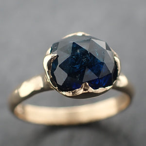 Fancy cut Indicolite Tourmaline Yellow Gold Ring Gemstone Solitaire recycled 14k statement ring 3318