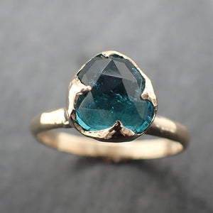 Fancy cut Indicolite Tourmaline Yellow Gold Ring Gemstone Solitaire recycled 14k statement ring 3319