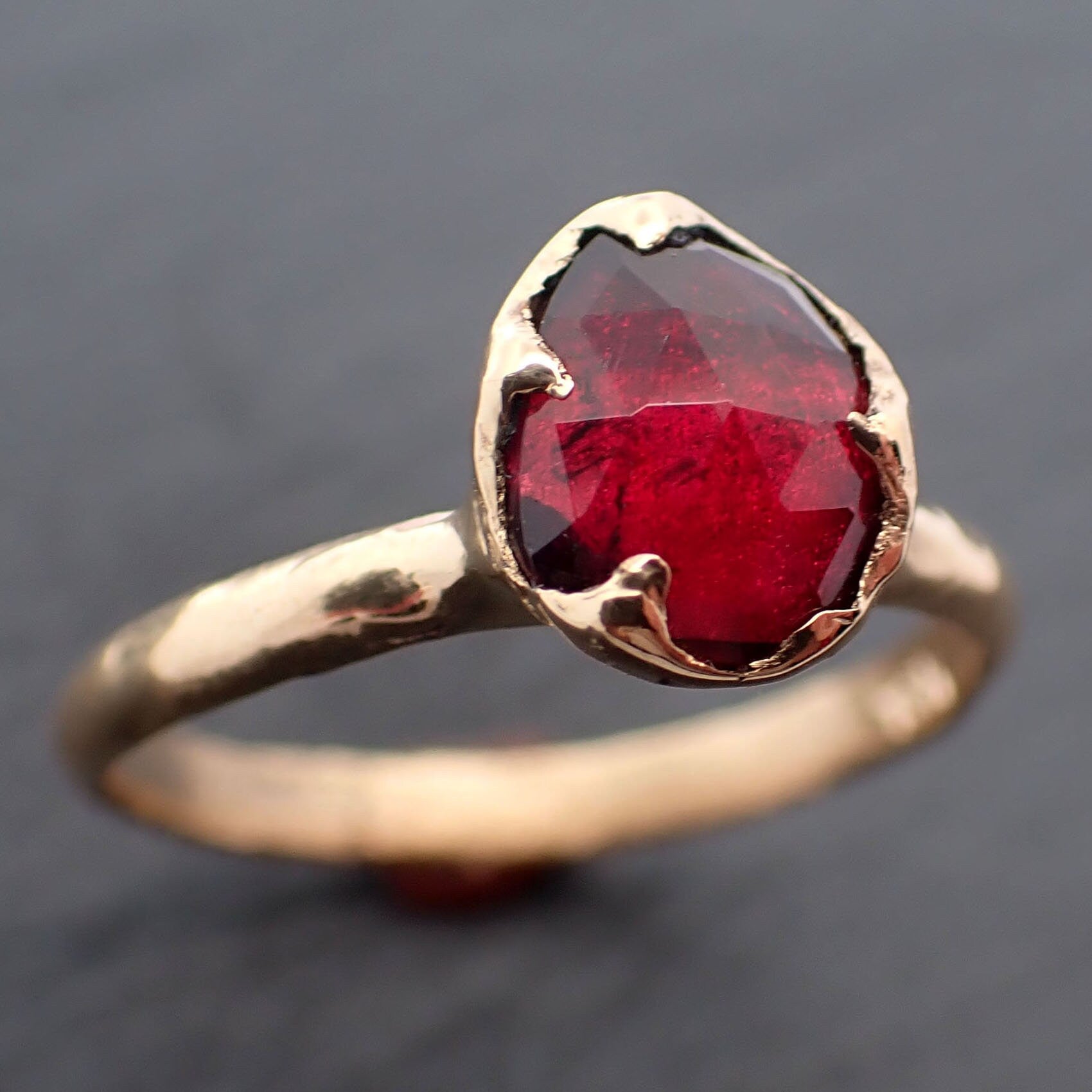 Fancy cut red Tourmaline Yellow Gold Ring Gemstone Solitaire