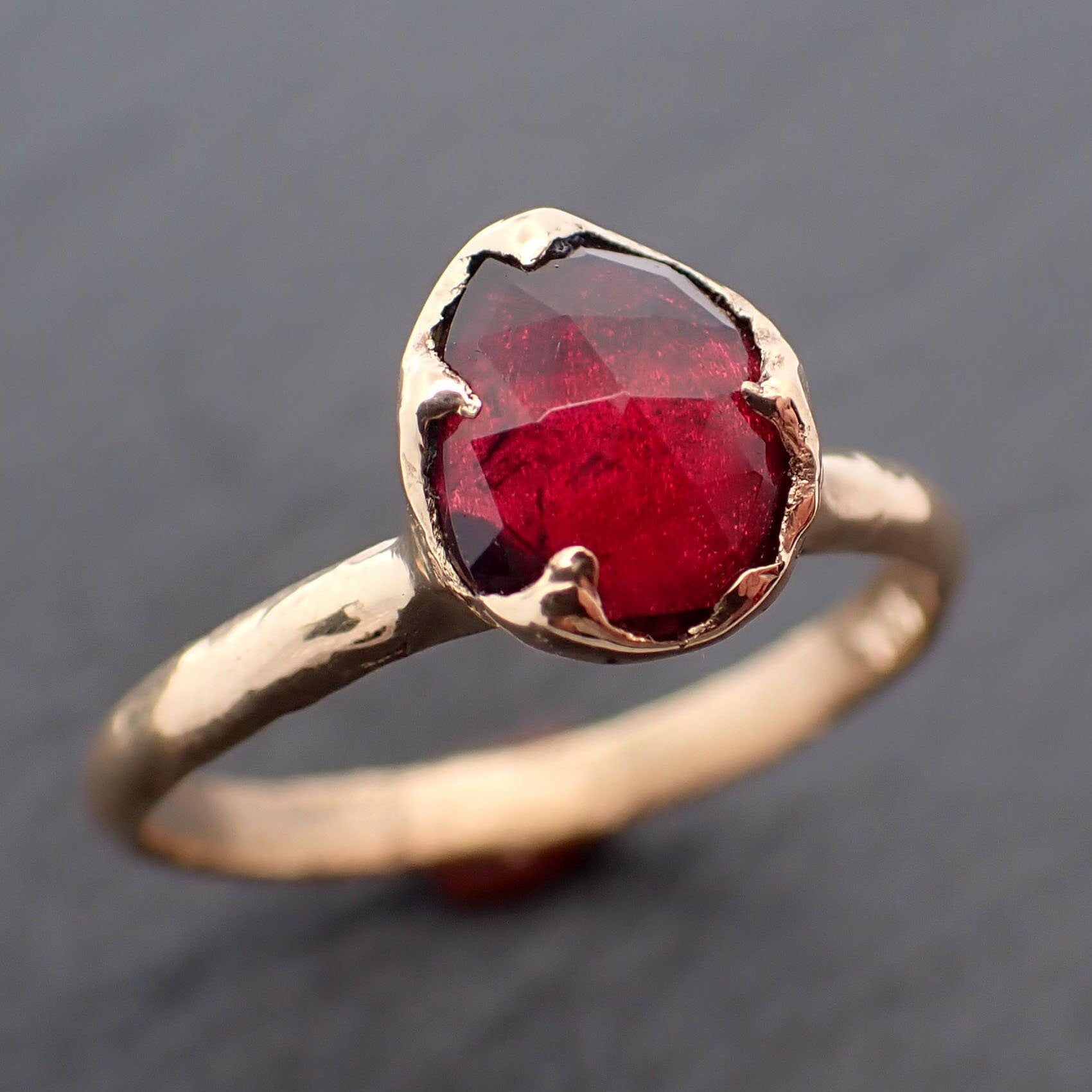 Fancy cut red Tourmaline Yellow Gold Ring Gemstone Solitaire recycled 18k statement cocktail statement 3274