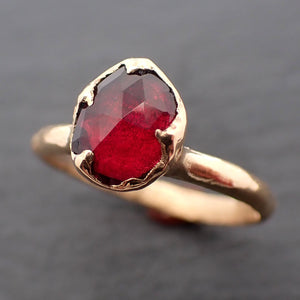 Fancy cut red Tourmaline Yellow Gold Ring Gemstone Solitaire recycled 18k statement cocktail statement 3274