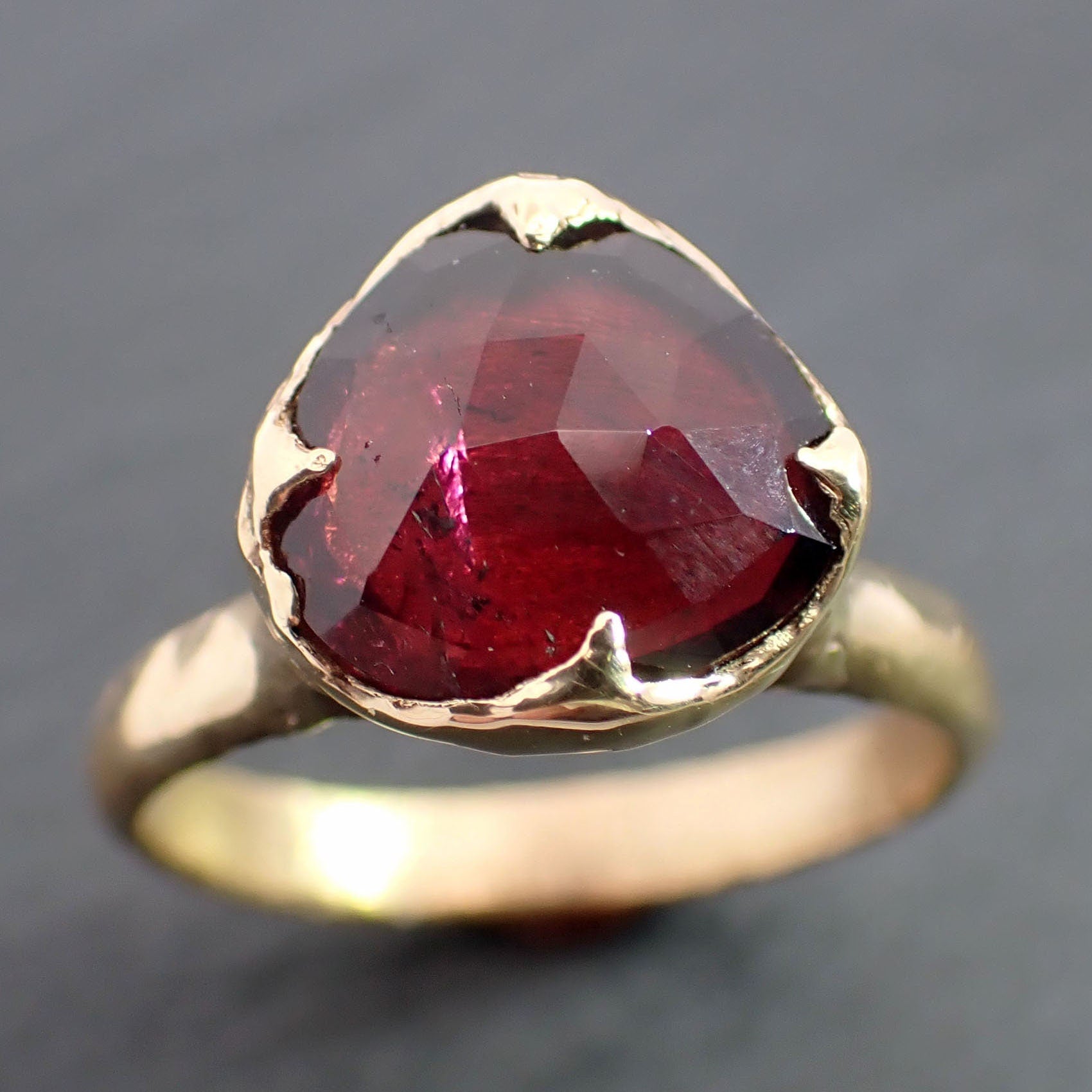 Fancy cut red Tourmaline Yellow Gold Ring Gemstone Solitaire recycled 18k statement cocktail statement 3276
