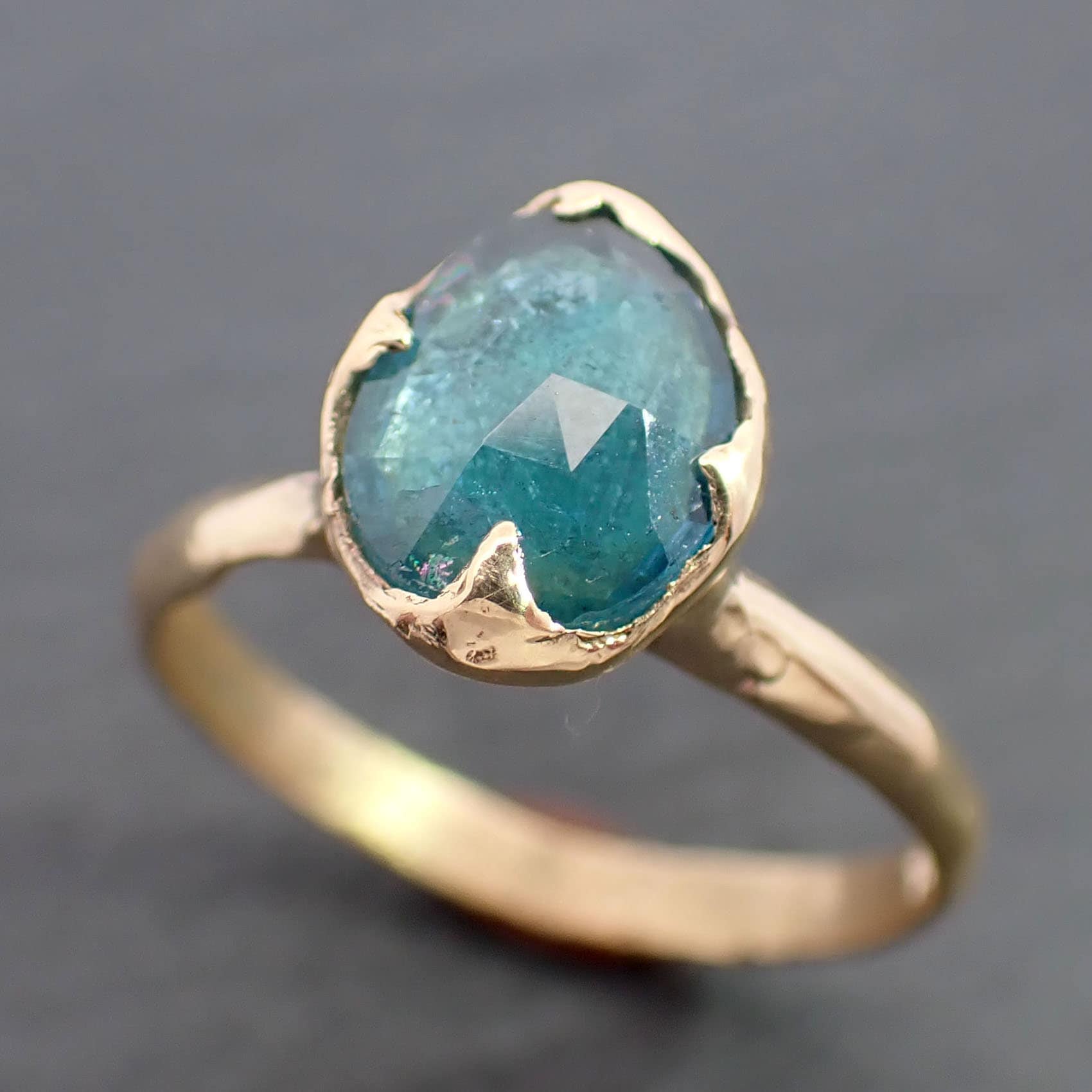 Fancy cut Indicolite Tourmaline Yellow Gold Ring Gemstone Solitaire recycled 18k statement cocktail statement 3275