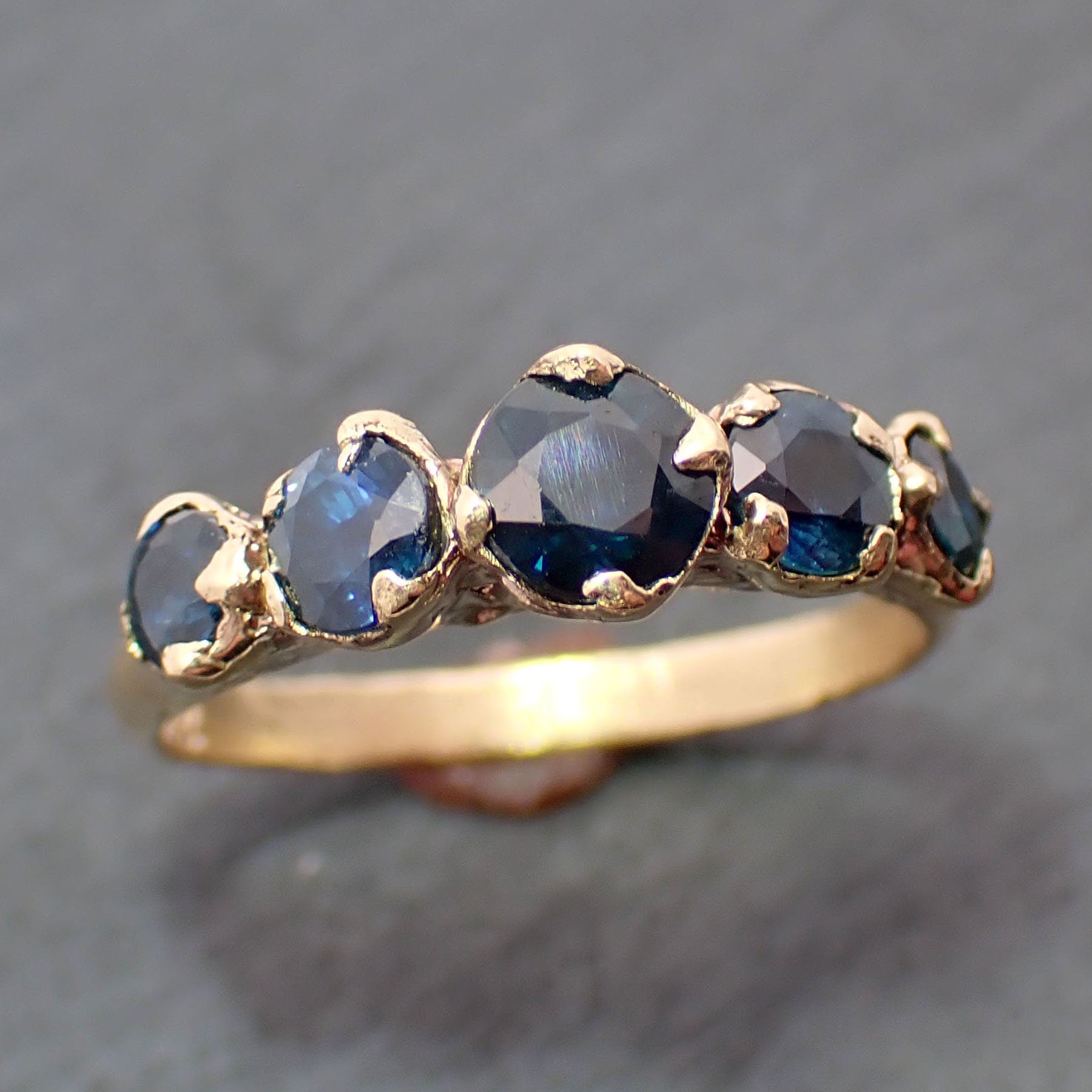 Fancy cut blue sapphire 18k Yellow Gold Engagement Wedding or Occasion Ring Gemstone Ring Multi stone Ring 3280