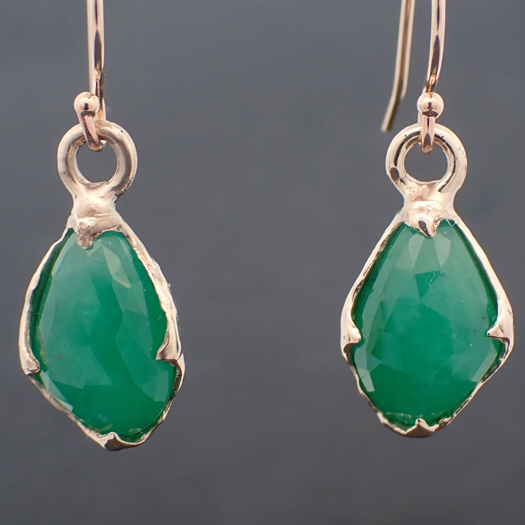 Emerald Fancy cut dangle earrings 14k 3324