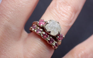 Fancy cut white Diamond multi stone Rubies Engagement 14k White Gold Wedding Set Ring Rough Diamond Ring byAngeline 3288